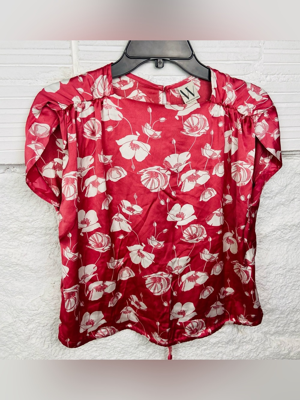 NWOT W by Worth pink Satin Floral Blouse size XS